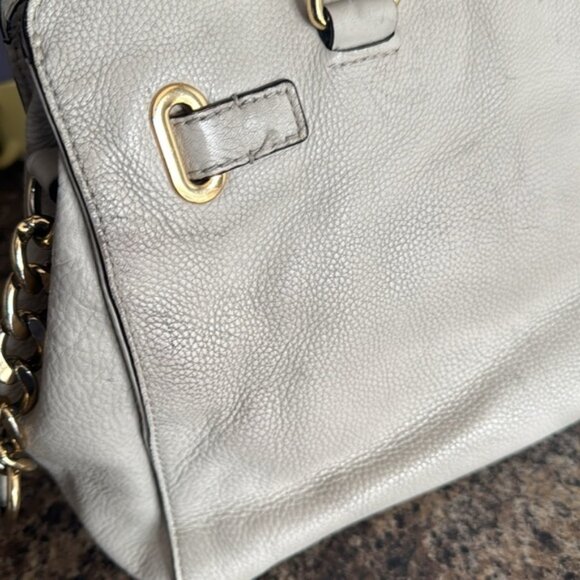 MICHAEL KORS HAMILTON Hobo Shoulder Satchel Purse Ivory Pebble Leather - Picture 7 of 11